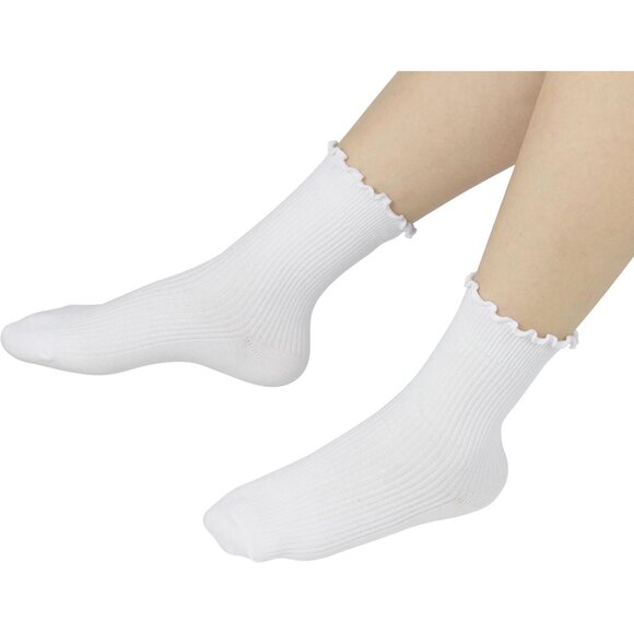 🆕Women White Casual Ankle Socks Cute Ruffle Lightweight Thin Cuff Frilly Design - Picture 5 of 6